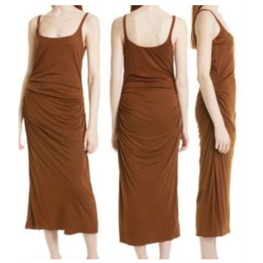 Rebecca Taylor ruched side seam tank dress midi beach preppy brown sz XL